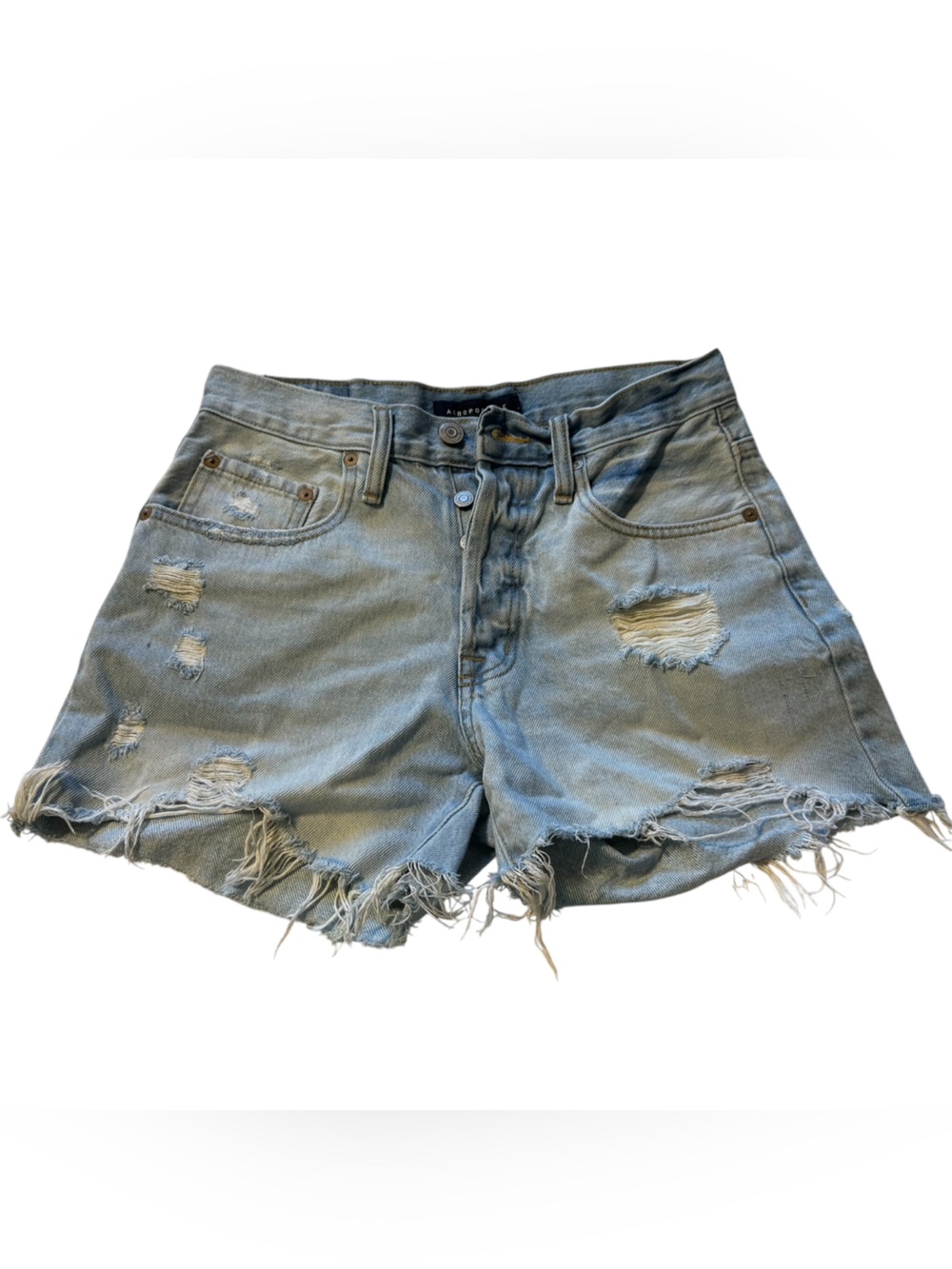 Aeropostale Distressed Women's Denim Shorts - Light Blue Size 4 3-4 inch inseam